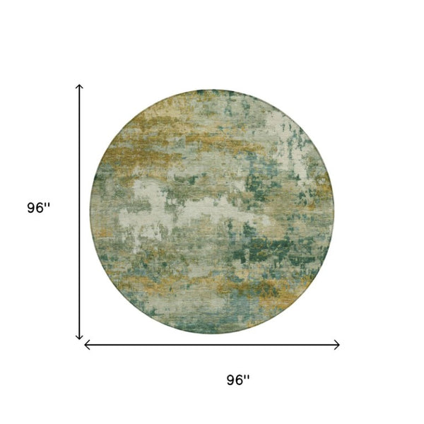 8 Foot Round Abstract Polyester Area Rug Washable for Indoor Outdoor Living