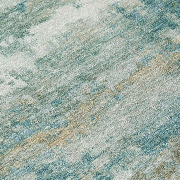 5x8 Abstract Aqua Teal Polyester Area Rug Washable Stain Resistant for Patio