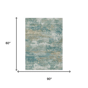 5x8 Abstract Aqua Teal Polyester Area Rug Washable Stain Resistant for Patio
