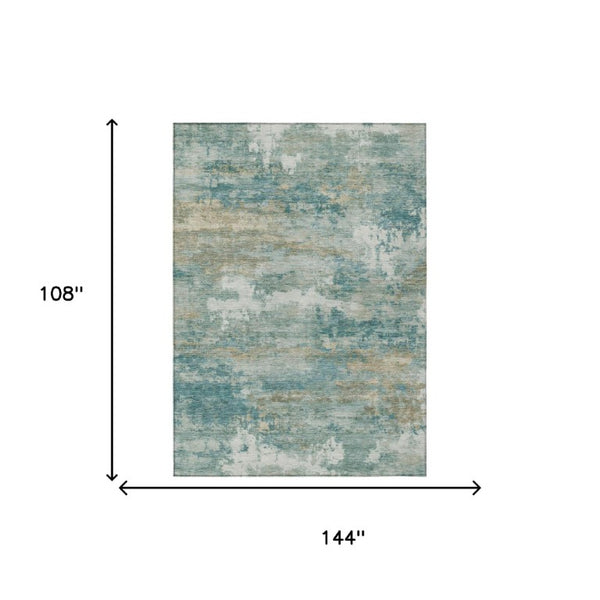 9x12 Abstract Aqua Teal Polyester Area Rug Stain Resistant for Patio or Living Room