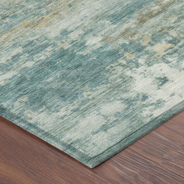 10 X 14 Abstract Aqua Teal Polyester Washable Rug for Patio Porch and Living Room