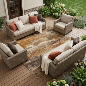 9 X 12 Abstract Polyester Area Rug Washable Indoor Outdoor Brown Copper Tones
