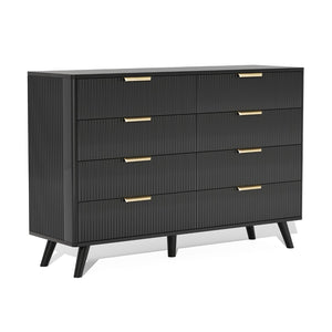 English Elm 6 Drawer Fluted Wood Dresser Natural Finish Compact Chest for Nursery or Bedroom Black T3773P415549
