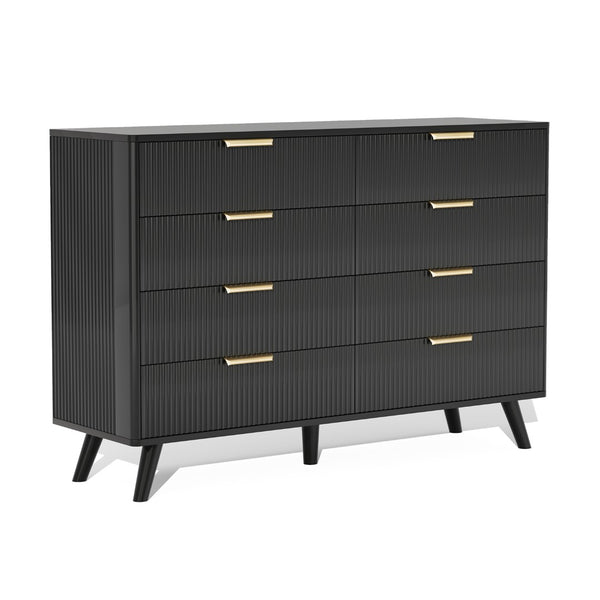 English Elm 6 Drawer Fluted Wood Dresser Natural Finish Compact Chest for Nursery or Bedroom Black T3773P415549