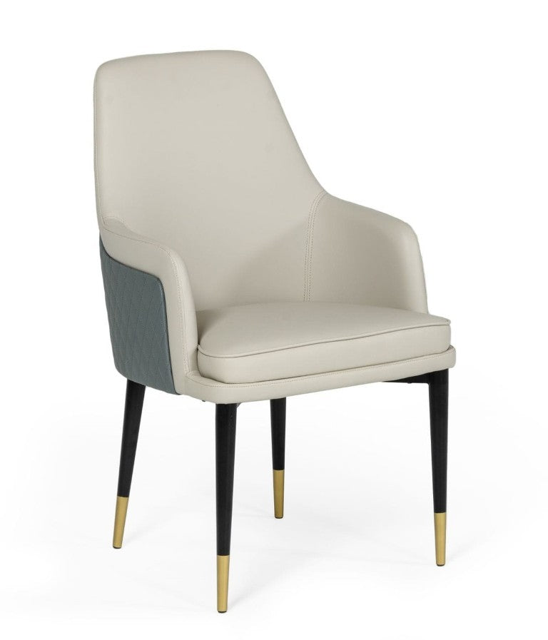 VIG Furniture Duval Sculpted High-Back Dining Chair In White & Grey Bonded Leather With Gold Accents, Ready-To-Use VGVCB8766A-WHTGRY