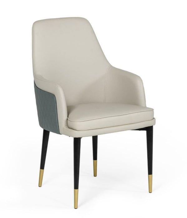 VIG Furniture Duval Sculpted High-Back Dining Chair In White & Grey Bonded Leather With Gold Accents, Ready-To-Use VGVCB8766A-WHTGRY