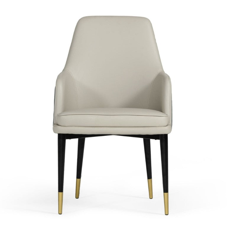 VIG Furniture Duval Sculpted High-Back Dining Chair In White & Grey Bonded Leather With Gold Accents, Ready-To-Use VGVCB8766A-WHTGRY