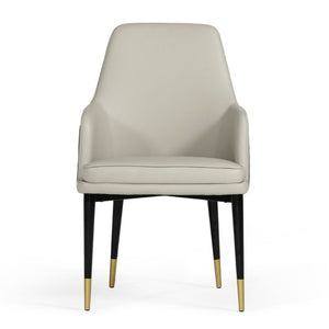 VIG Furniture Duval Sculpted High-Back Dining Chair In White & Grey Bonded Leather With Gold Accents, Ready-To-Use VGVCB8766A-WHTGRY