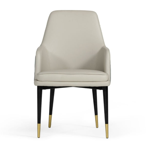 VIG Furniture Duval Sculpted High-Back Dining Chair In White & Grey Bonded Leather With Gold Accents, Ready-To-Use VGVCB8766A-WHTGRY