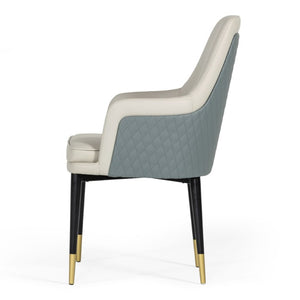 VIG Furniture Duval Sculpted High-Back Dining Chair In White & Grey Bonded Leather With Gold Accents, Ready-To-Use VGVCB8766A-WHTGRY