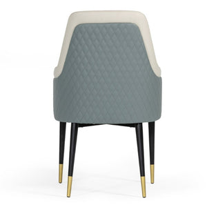 VIG Furniture Duval Sculpted High-Back Dining Chair In White & Grey Bonded Leather With Gold Accents, Ready-To-Use VGVCB8766A-WHTGRY