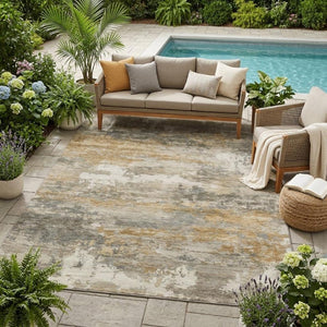 5x8 Khaki Brown Abstract Polyester Area Rug Washable Stain Resistant Indoor Outdoor
