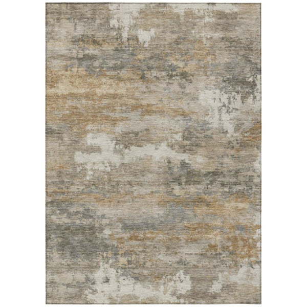 HomeRoots 5x8 Khaki Brown Abstract Polyester Area Rug Washable Stain Resistant Indoor Outdoor 742434