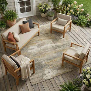10 X 14 Abstract Polyester Area Rug Washable Stain Resistant Indoor Outdoor Khaki
