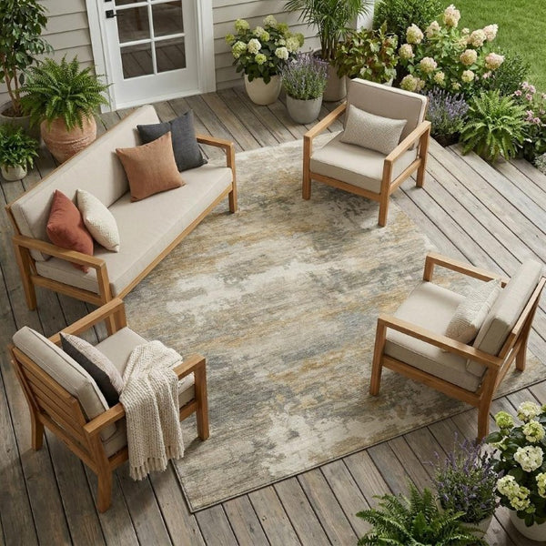 10 X 14 Abstract Polyester Area Rug Washable Stain Resistant Indoor Outdoor Khaki