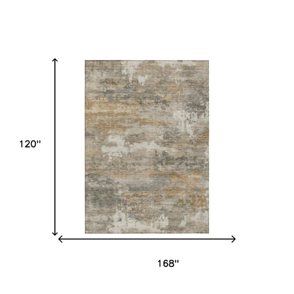10 X 14 Abstract Polyester Area Rug Washable Stain Resistant Indoor Outdoor Khaki