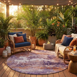 8 Ft Round Abstract Polyester Rug Washable Stain Resistant for Indoor Outdoor Use