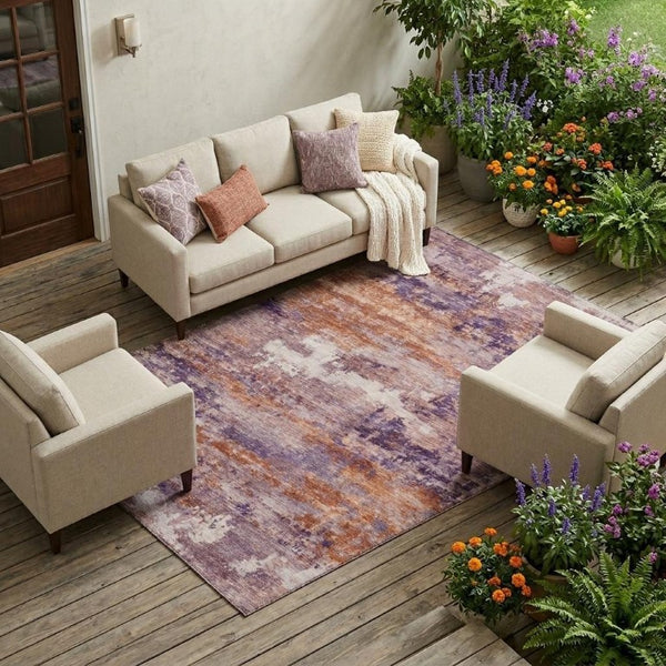 9 X 12 Plum Purple Abstract Polyester Area Rug Washable Stain Resistant Indoor Outdoor