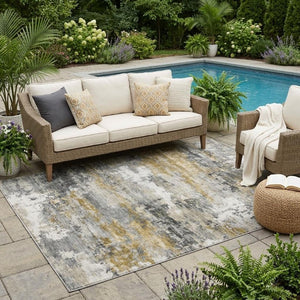 5x8 Pewter Gray Abstract Polyester Area Rug Stain Resistant for Indoor Outdoor Use
