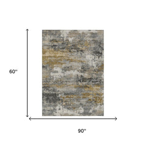 5x8 Pewter Gray Abstract Polyester Area Rug Stain Resistant for Indoor Outdoor Use