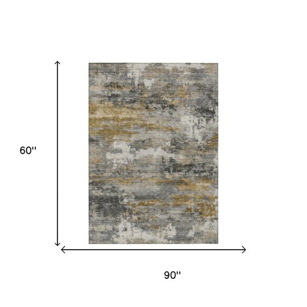 5x8 Pewter Gray Abstract Polyester Area Rug Stain Resistant for Indoor Outdoor Use
