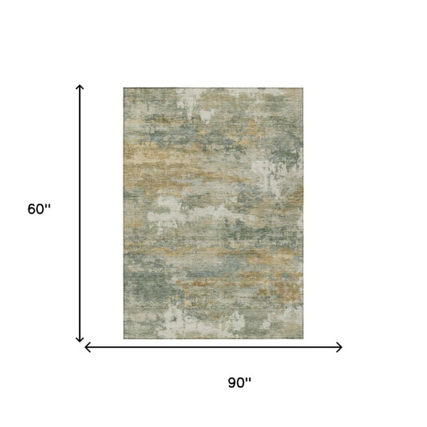 5 X 8 Sage Green Abstract Polyester Area Rug Washable for Patio Porch or Living Room