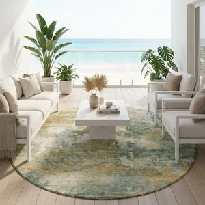 8 Foot Round Abstract Sage Washable Polyester Rug for Patio Kitchen or Family Room