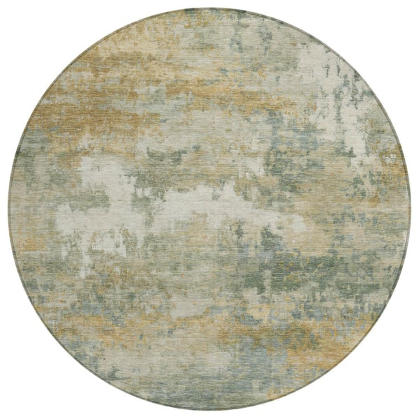 HomeRoots 8 Foot Round Abstract Sage Washable Polyester Rug for Patio Kitchen or Family Room 742453