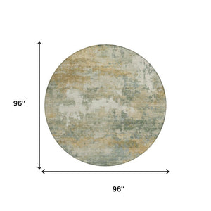 8 Foot Round Abstract Sage Washable Polyester Rug for Patio Kitchen or Family Room