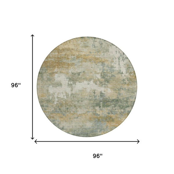 8 Foot Round Abstract Sage Washable Polyester Rug for Patio Kitchen or Family Room