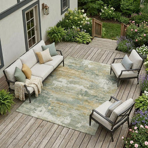 8x10 Sage Green Abstract Polyester Area Rug Washable for Patio Porch or Living Room