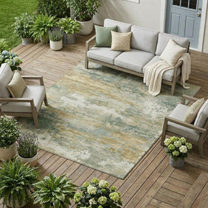 10 X 14 Sage Green Abstract Polyester Area Rug Washable for Indoor Outdoor Use