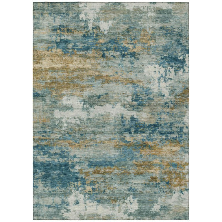HomeRoots 8 X 10 Teal Abstract Polyester Area Rug Washable Stain Resistant for Patio 742460