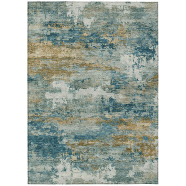 HomeRoots 8 X 10 Teal Abstract Polyester Area Rug Washable Stain Resistant for Patio 742460