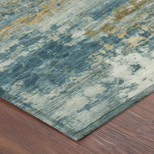 8 X 10 Teal Abstract Polyester Area Rug Washable Stain Resistant for Patio