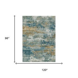 8 X 10 Teal Abstract Polyester Area Rug Washable Stain Resistant for Patio
