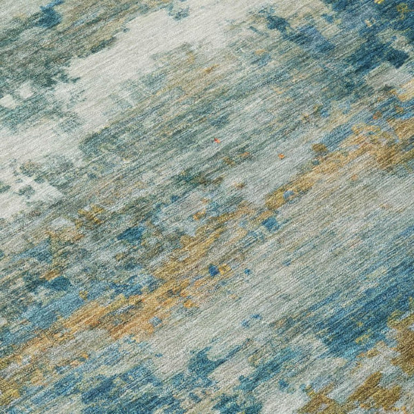 10 X 14 Teal Green Abstract Polyester Area Rug Washable for Patio or Living Room