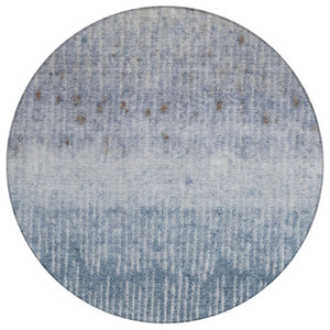 HomeRoots 8 Ft Round Abstract Polyester Area Rug Washable Blue Silver Patio or Family Room 742465