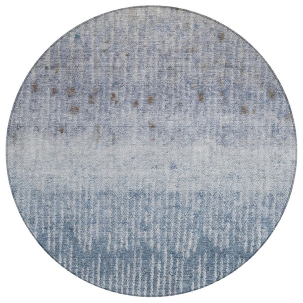 HomeRoots 8 Ft Round Abstract Polyester Area Rug Washable Blue Silver Patio or Family Room 742465