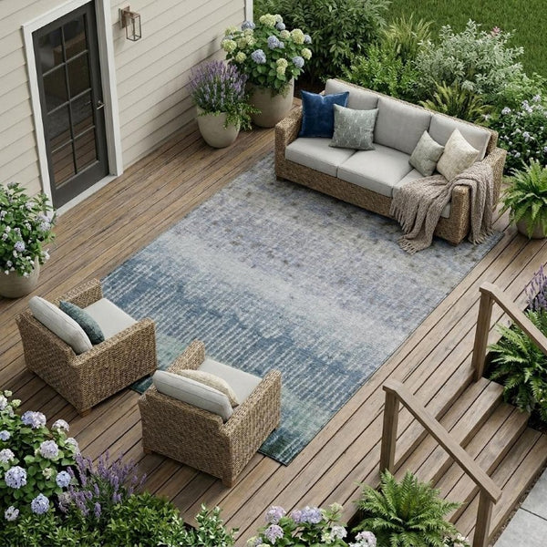9x12 Abstract Polyester Area Rug Stain Resistant Washable for Indoor Outdoor Spaces