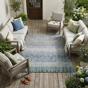 10 X 14 Abstract Polyester Area Rug Stain Resistant Indoor Outdoor Blue Silver