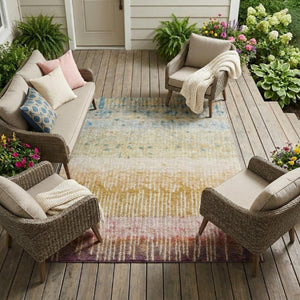 10 X 14 Gold Beige Abstract Polyester Area Rug Washable for Indoor Outdoor Use
