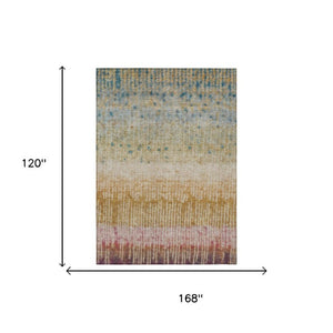 10 X 14 Gold Beige Abstract Polyester Area Rug Washable for Indoor Outdoor Use