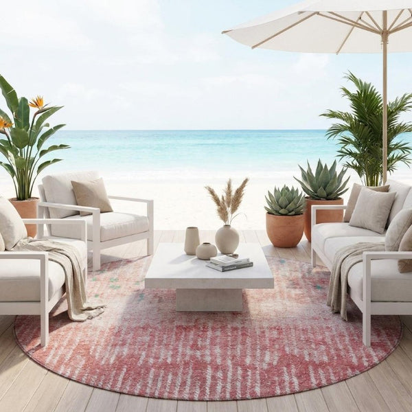 8 Foot Round Abstract Polyester Area Rug Washable Stain Resistant Pink Blush