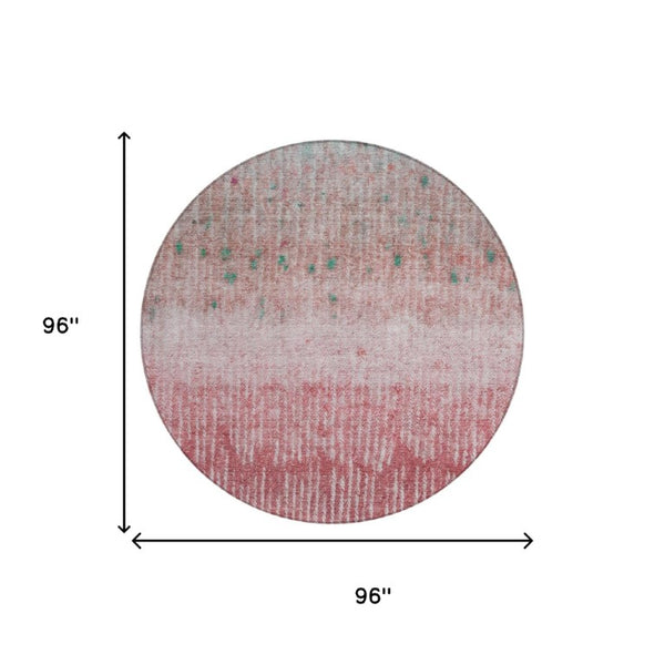 8 Foot Round Abstract Polyester Area Rug Washable Stain Resistant Pink Blush