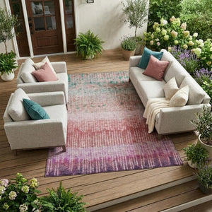 8 X 10 Pink Blush Abstract Polyester Area Rug Washable for Patio or Living Room