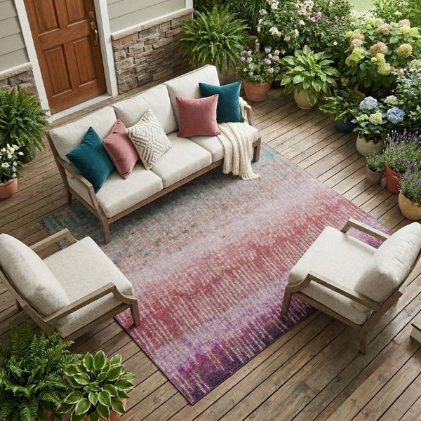 10 Ft X 14 Ft Pink Blush Abstract Polyester Washable Rug for Patio or Living Room