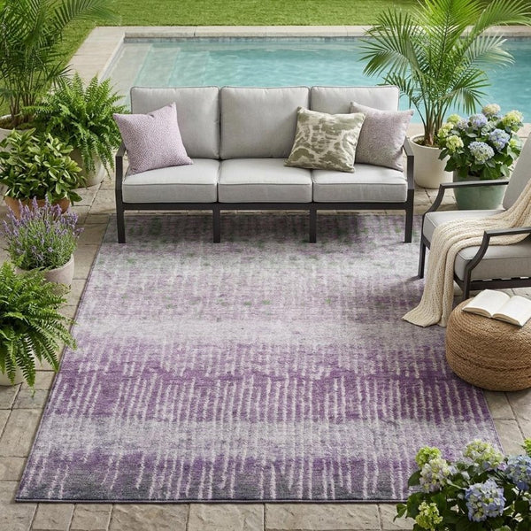 5x8 Purple Lavender Abstract Polyester Area Rug Stain Resistant Indoor Outdoor Use
