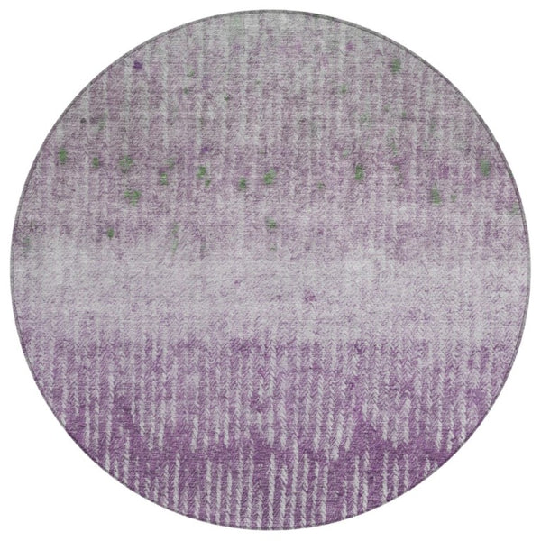 HomeRoots 8 Foot Round Abstract Polyester Area Rug Purple Washable Indoor Outdoor Patio 742495