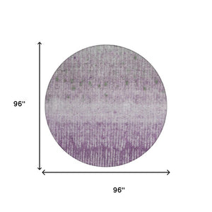 8 Foot Round Abstract Polyester Area Rug Purple Washable Indoor Outdoor Patio